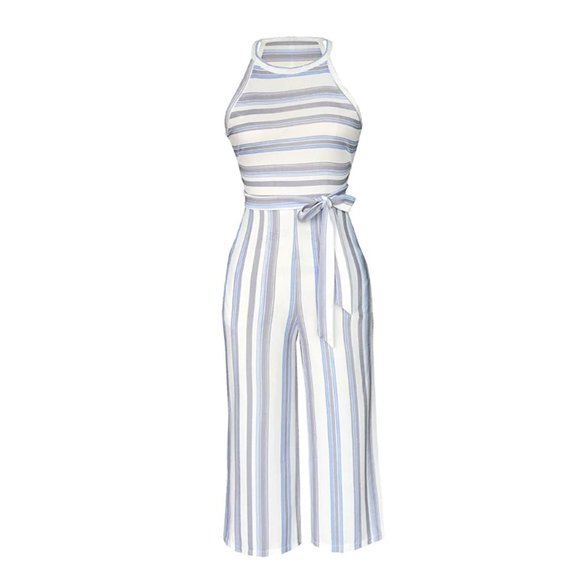 Italian Blue Stripe Jumpsuit with Pockets - Picture 8 of 16